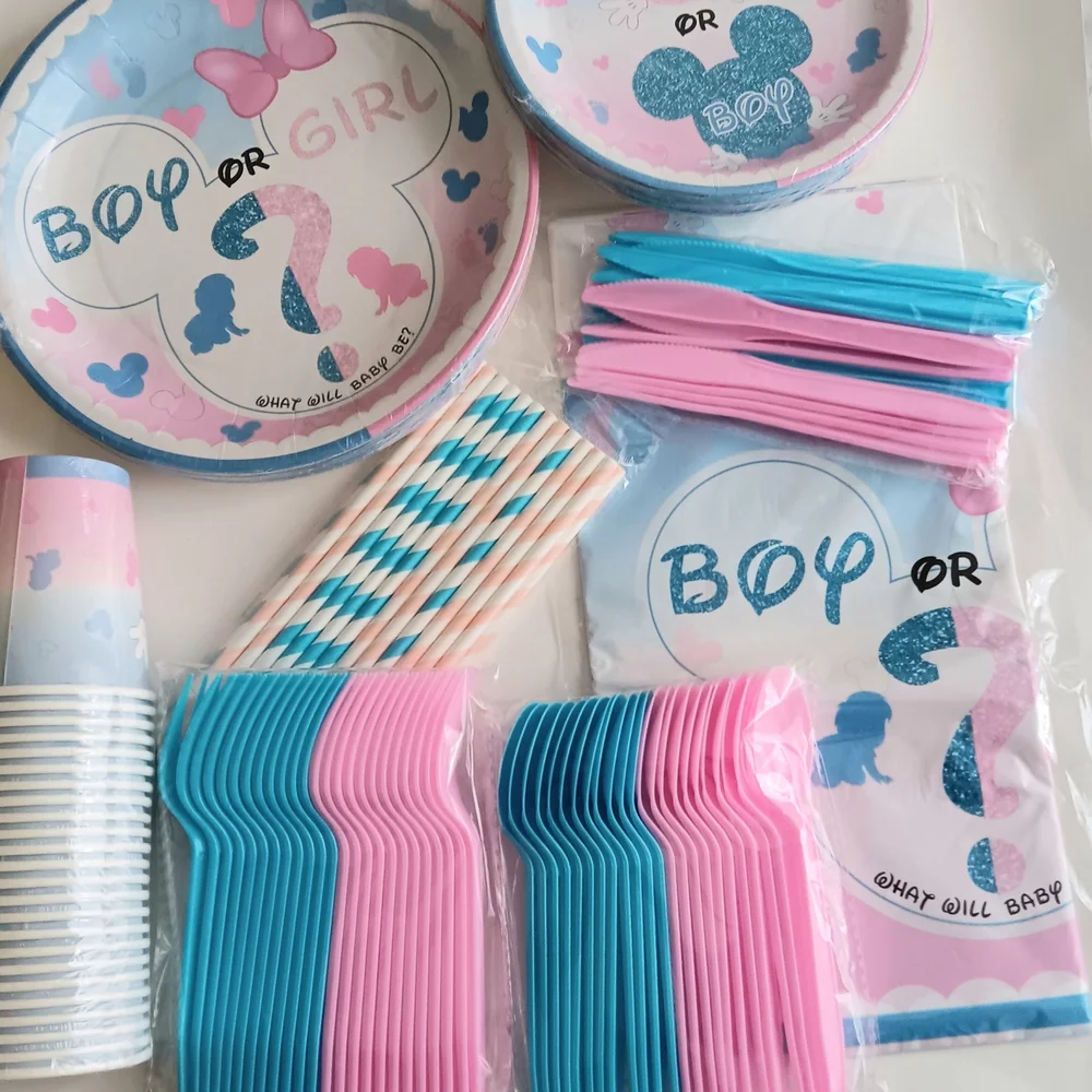 Disney Gender Reveal Tableware Set - Pink and Blue
